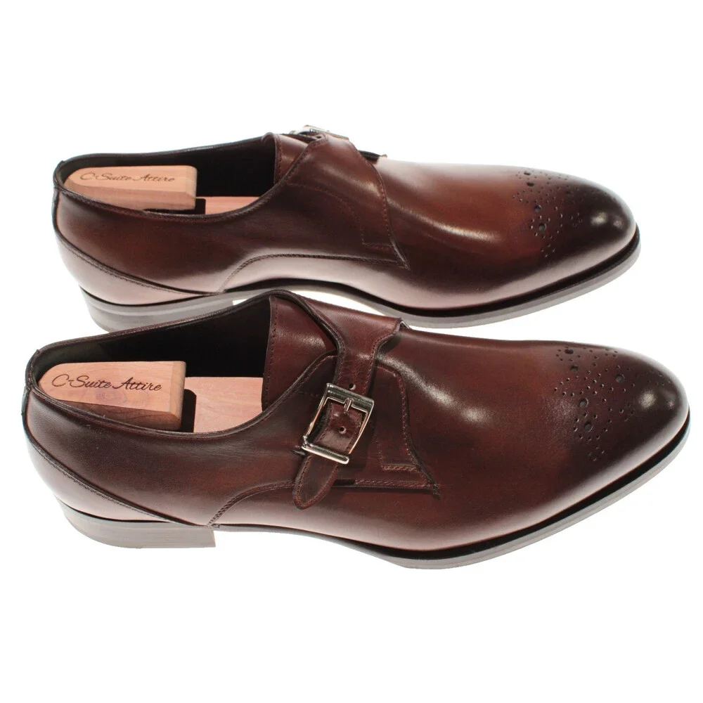 Pastori NWB Single Monk Strap Dress Shoes Size 11.5 US in Brown Leather
